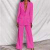 KAJXZ 2 Piece Outfits for Women,Women's Sexy Deep V Neck Business Casual Office Suits Wide Leg Pants Suits Jacket Hot Pink view 2
