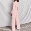 KAJXZ 2 Piece Outfits for Women,Women's Sexy Deep V Neck Business Casual Office Suits Wide Leg Pants Suits Jacket Pink view 2