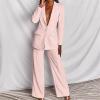KAJXZ 2 Piece Outfits for Women,Women's Sexy Deep V Neck Business Casual Office Suits Wide Leg Pants Suits Jacket Pink view 3