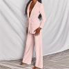KAJXZ 2 Piece Outfits for Women,Women's Sexy Deep V Neck Business Casual Office Suits Wide Leg Pants Suits Jacket Pink view 4