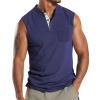 xoxingysm Mens Summer Tops Sleeveless Tank Tops Stretchy Muscle Gym Fitness Bodybuilding T Shirts Outdoor Hiking Casual Under Shirts with Pocket V-Neck Workout Tees Dark Blue view 2