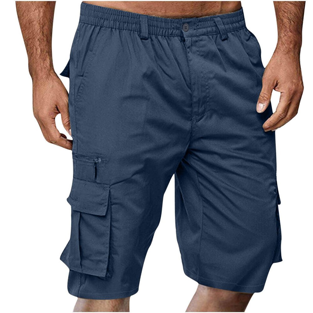 Muscularfit Cargo Shorts for Men Causal Stretch Waist Multi Pocket Tooling Shorts Summer Lightweight Button Pocket Gym Shorts Men Navy L