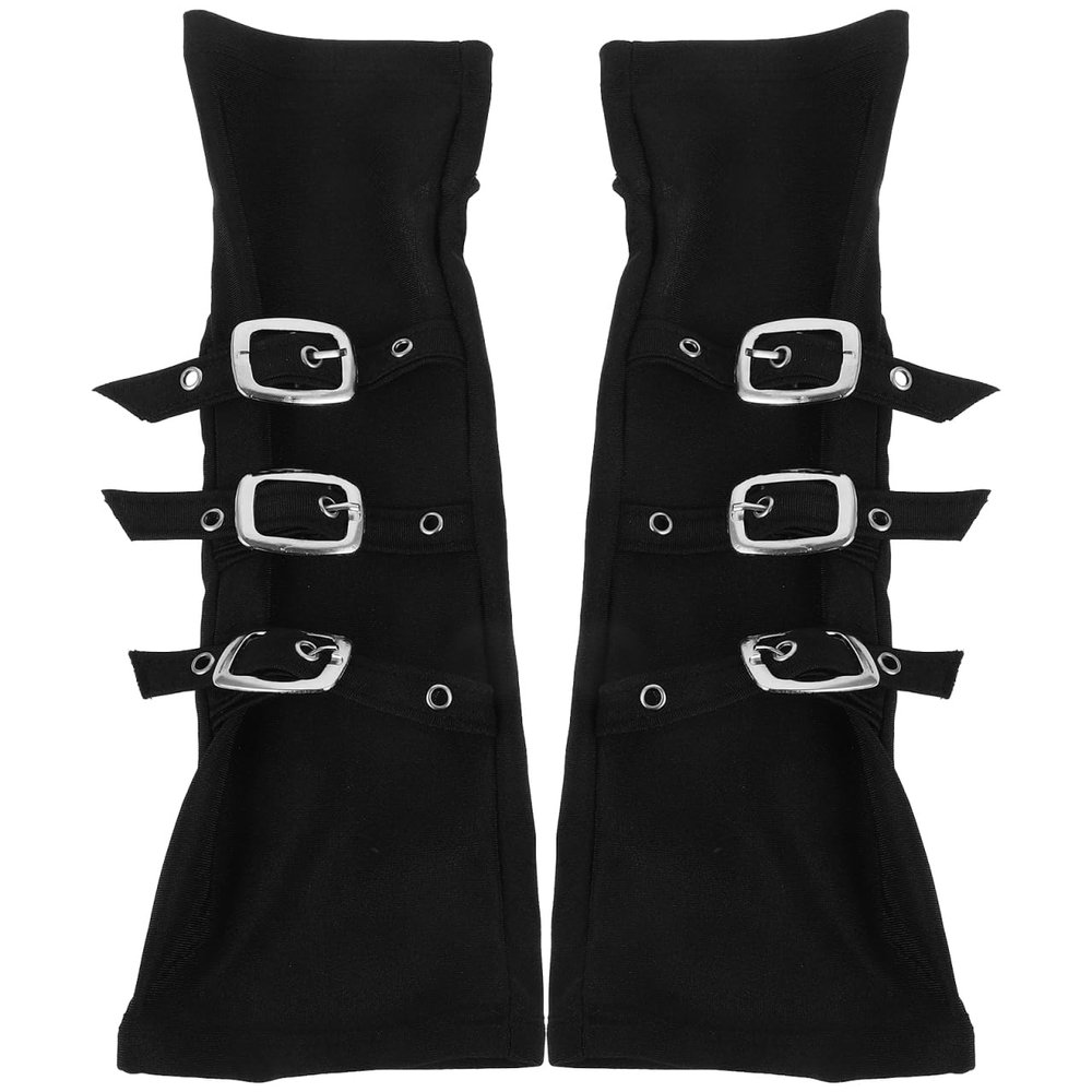 WOFASHPURET 1 Pair Goth Arm Warmers Buckle Armwarmer Gothic Gloves Arm Warmer Arm Wristband Buckle Bracers Halloween Cosplay Costume Accessory for Theme Party Black Gothic Arm Warmers
