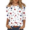 4Th of July Shirts Women Summer American Flag 3/4 Sleeve Tops 2025 Graphic Round Neck Casual Independence Day Blouses Fashion Three Quarter Length Tunic Tops 3/4 Sleeve T Shirts for Women Deep Red view 1