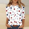 4Th of July Shirts Women Summer American Flag 3/4 Sleeve Tops 2025 Graphic Round Neck Casual Independence Day Blouses Fashion Three Quarter Length Tunic Tops 3/4 Sleeve T Shirts for Women Deep Red view 2