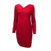 NineFit Basics Women's Elegant Deep V Neck Dress Long Sleeve Ribbed Short Skater Dress Wrap Midi Knit Bodycon Sweater Mini Dresses (Large,Red) view 1