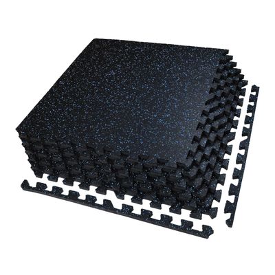 AIRHOP 0.56in Thick 24 Sq Ft Exercise Equipment Mats, 6 Tiles Upgraded Rubber Top with High Density EVA Foam, Large Interlocking Puzzle Gym Flooring for Home Gym, Heavy Weight Workout,Black & Blue