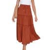 Women's Boho Long Skirts Summer Elastic High Waist A-Line Pleated Flowy Ruffle Hem Swing Beach Holiday Maxi Skirt Orange view 1
