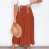 Women's Boho Long Skirts Summer Elastic High Waist A-Line Pleated Flowy Ruffle Hem Swing Beach Holiday Maxi Skirt Orange view 2