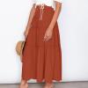 Women's Boho Long Skirts Summer Elastic High Waist A-Line Pleated Flowy Ruffle Hem Swing Beach Holiday Maxi Skirt Orange view 3