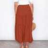 Women's Boho Long Skirts Summer Elastic High Waist A-Line Pleated Flowy Ruffle Hem Swing Beach Holiday Maxi Skirt Orange view 4