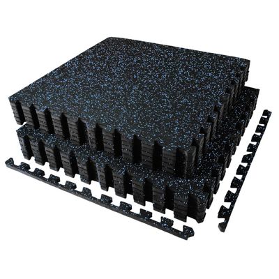 AIRHOP 0.56in Thick 48 Sq Ft Exercise Equipment Mats, 12 Tiles Upgraded Rubber Top with High Density EVA Foam, Large Interlocking Puzzle Gym Flooring for Home Gym, Heavy Weight Workout,Black & Blue