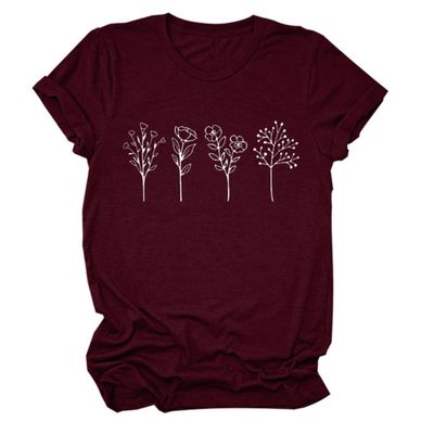 Womens Floral Wildflower Graphic Tees Summer Flower Casual Short Sleeve Shirts Gardening Plant Lover Tshirts Gifts