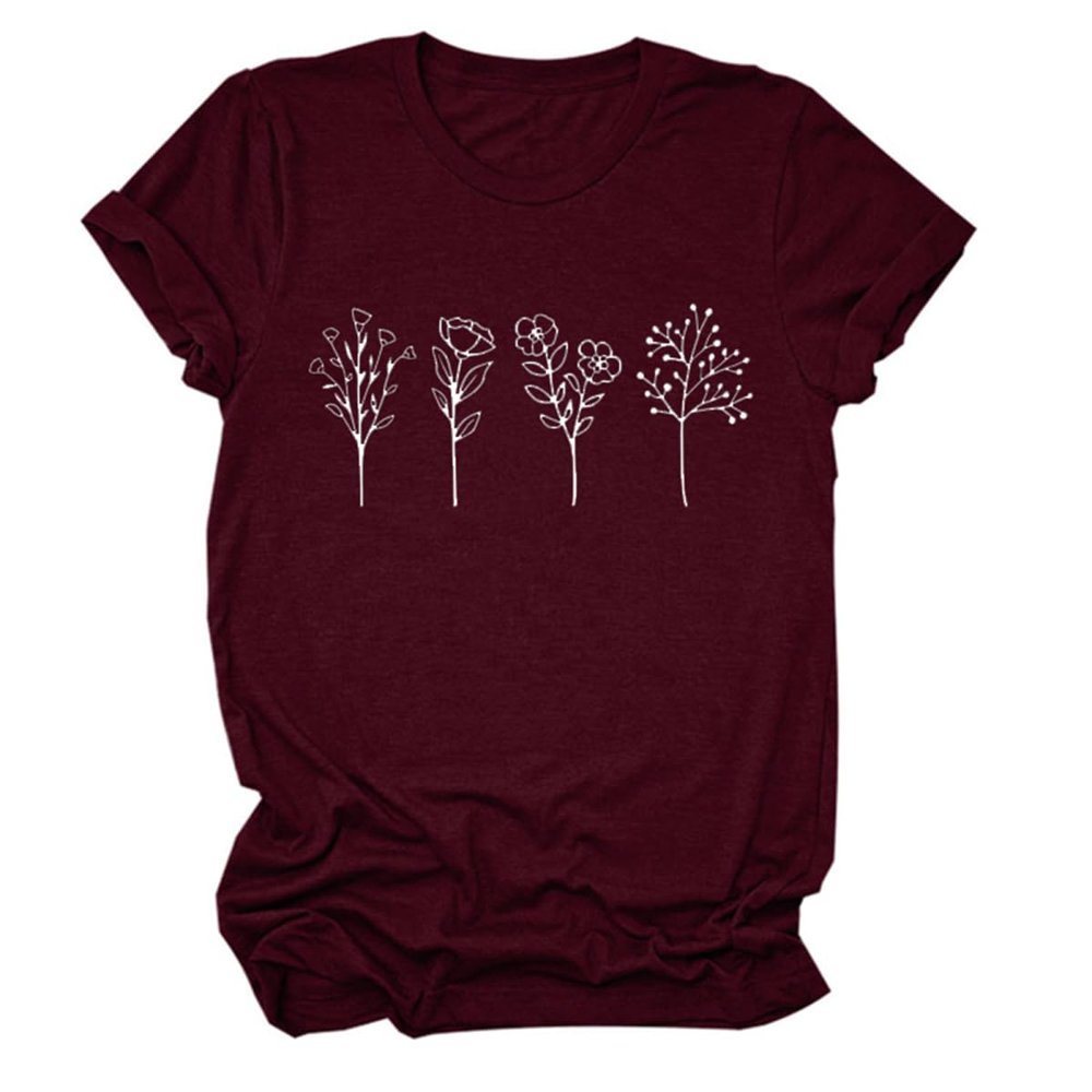 Womens Floral Wildflower Graphic Tees Summer Flower Casual Short Sleeve Shirts Gardening Plant Lover Tshirts Gifts