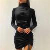 Women's Long Sleeve Velvet Maxi Dress Side Asymmetrical High Collar Bodycon Dress Sexy Ruched Cocktail Evening Dress (Large,Black) view 2