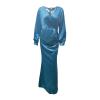 NineFit Basics Women's Deep V Neck Long Dresses Long Sleeve Ruched Maxi Dress Formal Cocktail Party Fishtail Bodycon Dress (3X-Large,Blue) view 1