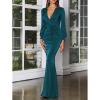 NineFit Basics Women's Deep V Neck Long Dresses Long Sleeve Ruched Maxi Dress Formal Cocktail Party Fishtail Bodycon Dress (3X-Large,Blue) view 2