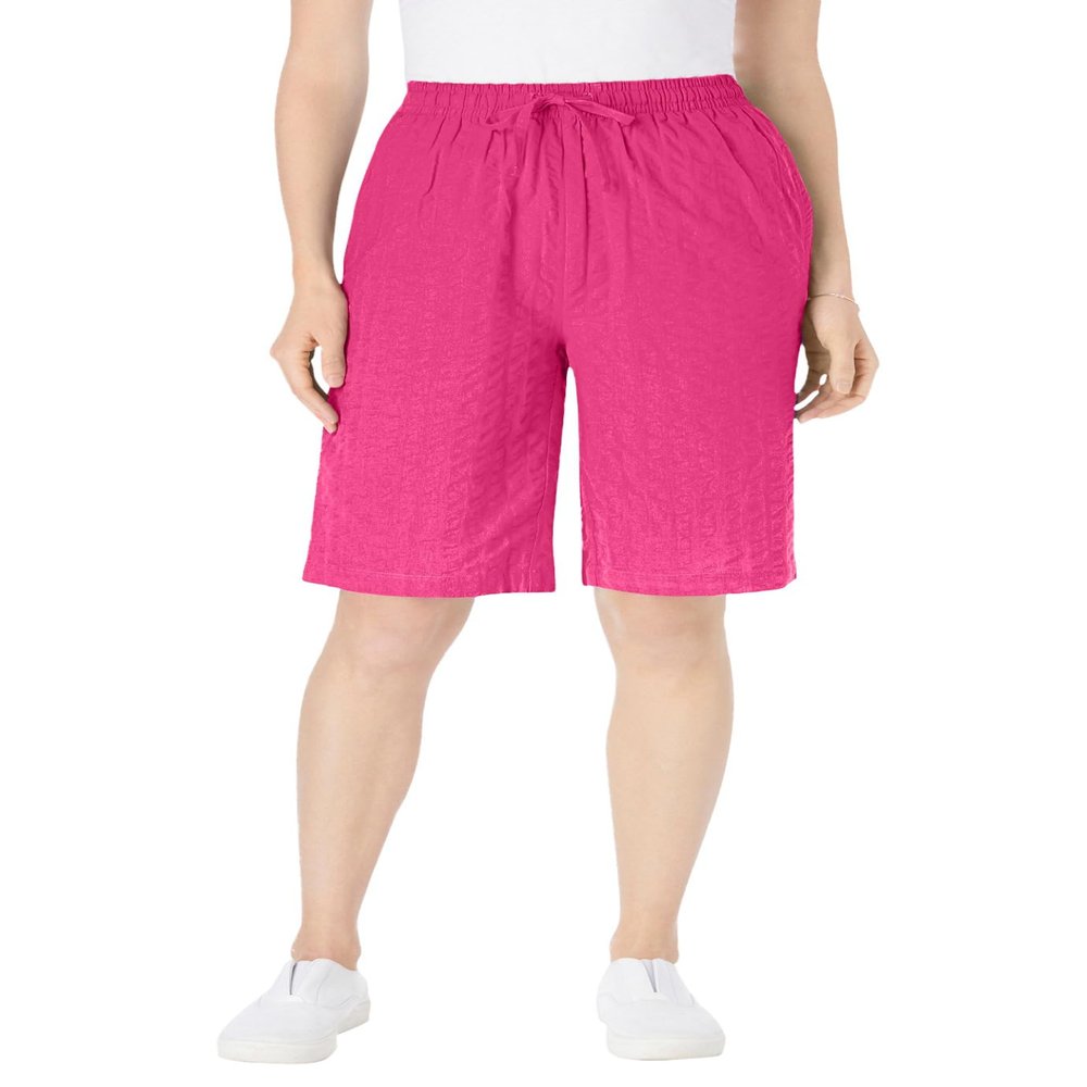Woman Within Plus Size Seersucker Short - 30 W, Raspberry Sorbet