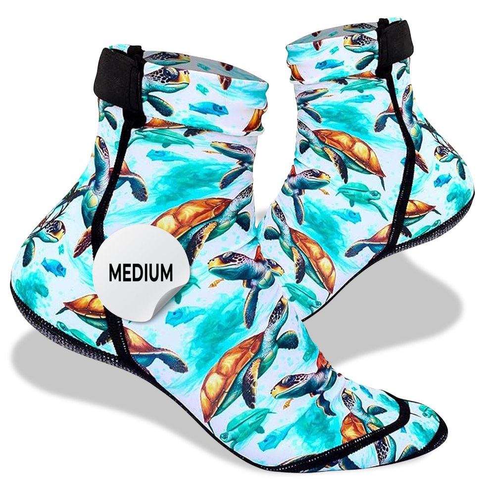 CallaSports Neoprene Beach Socks - Water and Sand Socks for Men and Women (Large, Sea Turtle)