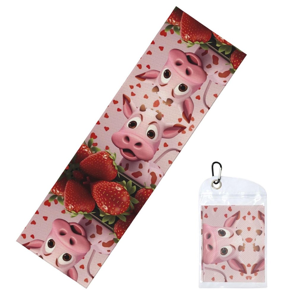 FoRes Pink Cow with Strawberries Cold Exercise Towel for Gym, Running, Sports, Yoga & More - Enhance Your Workout Experience