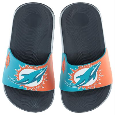 FOCO Men's NFL Big Logo Raised Slide, Miami Dolphins, Small