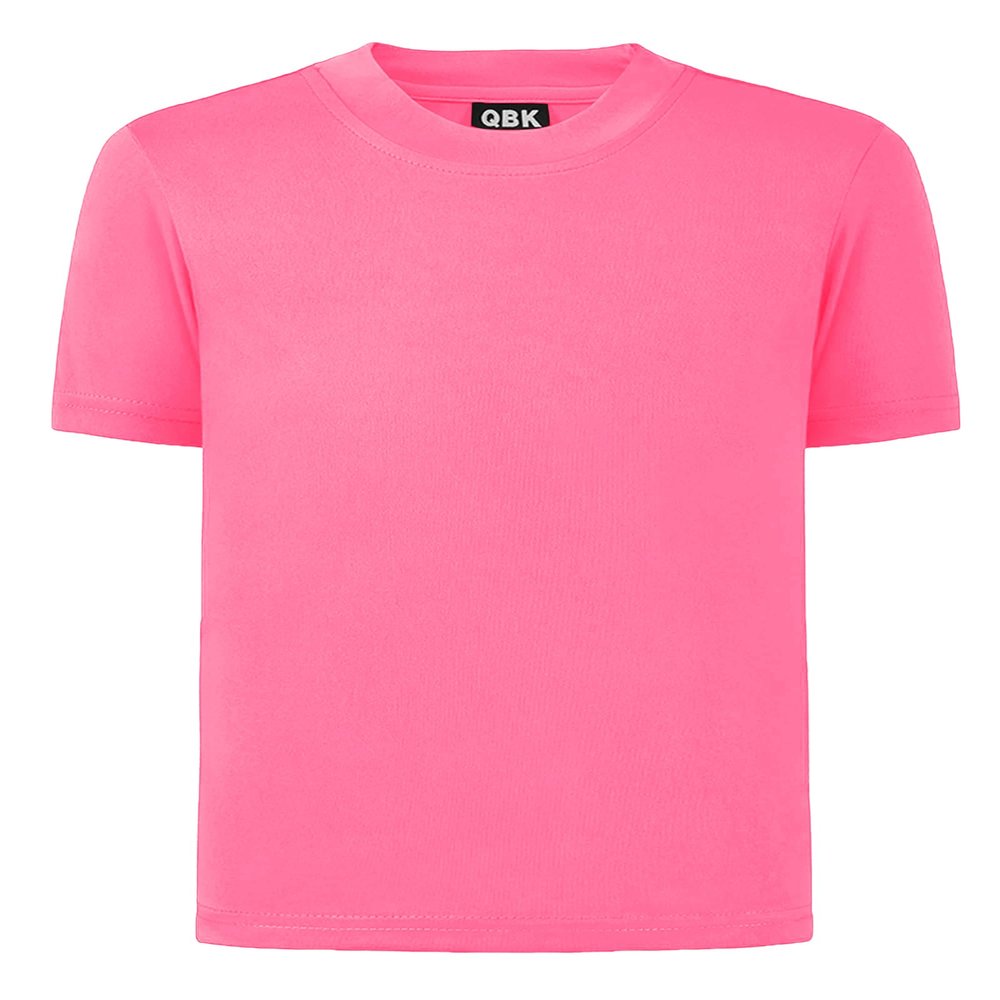 QBK 2T to Youth Neon Shirt Kids UPF 50+ Dry Fit Athletic Short Sleeve Rash Guard T Shirts for Boys Girls Sports Undershirt (Pink L)
