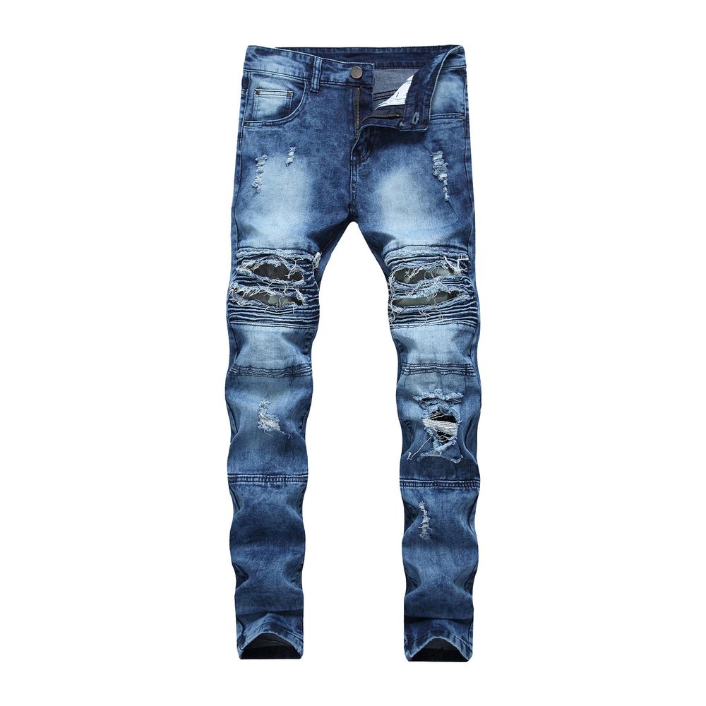 SWJGLITTR Men's Casual Distressed Jeans Ripped Straight Casual Denim Pants Destroyed Washed Loose Men Jean (Blue,31)