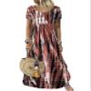 TIAFORD Womens Casual Plus Size Tie Dye Crewneck Maxi Dresses Short Sleeve Soft Boho Loose Swing Beach Long Dress Red view 1