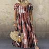 TIAFORD Womens Casual Plus Size Tie Dye Crewneck Maxi Dresses Short Sleeve Soft Boho Loose Swing Beach Long Dress Red view 2
