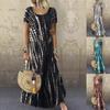 TIAFORD Womens Casual Plus Size Tie Dye Crewneck Maxi Dresses Short Sleeve Soft Boho Loose Swing Beach Long Dress Red view 3