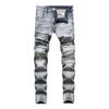 SWJGLITTR Mens Patchwork Distressed Jeans Zipper Ripped Slim Denim Trousers Straight Fit Moto Biker Jean (Blue,31) view 1