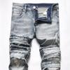 SWJGLITTR Mens Patchwork Distressed Jeans Zipper Ripped Slim Denim Trousers Straight Fit Moto Biker Jean (Blue,31) view 2