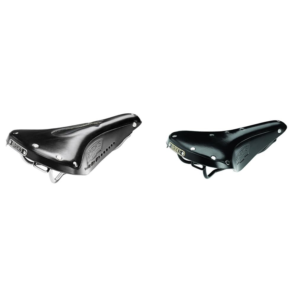 B17 Carved Black Brooks Bicycle Saddle with Steel Rails and Full Grain Leather