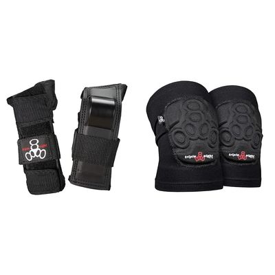 Triple Eight Saver Series Wristsavers (Black, Medium) and Covert Knee Pads (Medium, Black) Skateboarding Protection Gear Bundle