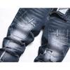 Men's Patched Casual Jeans Cargo Distressed with Patches Jean Biker Ripped Straight Denim Pants (Dark Blue,30) view 2