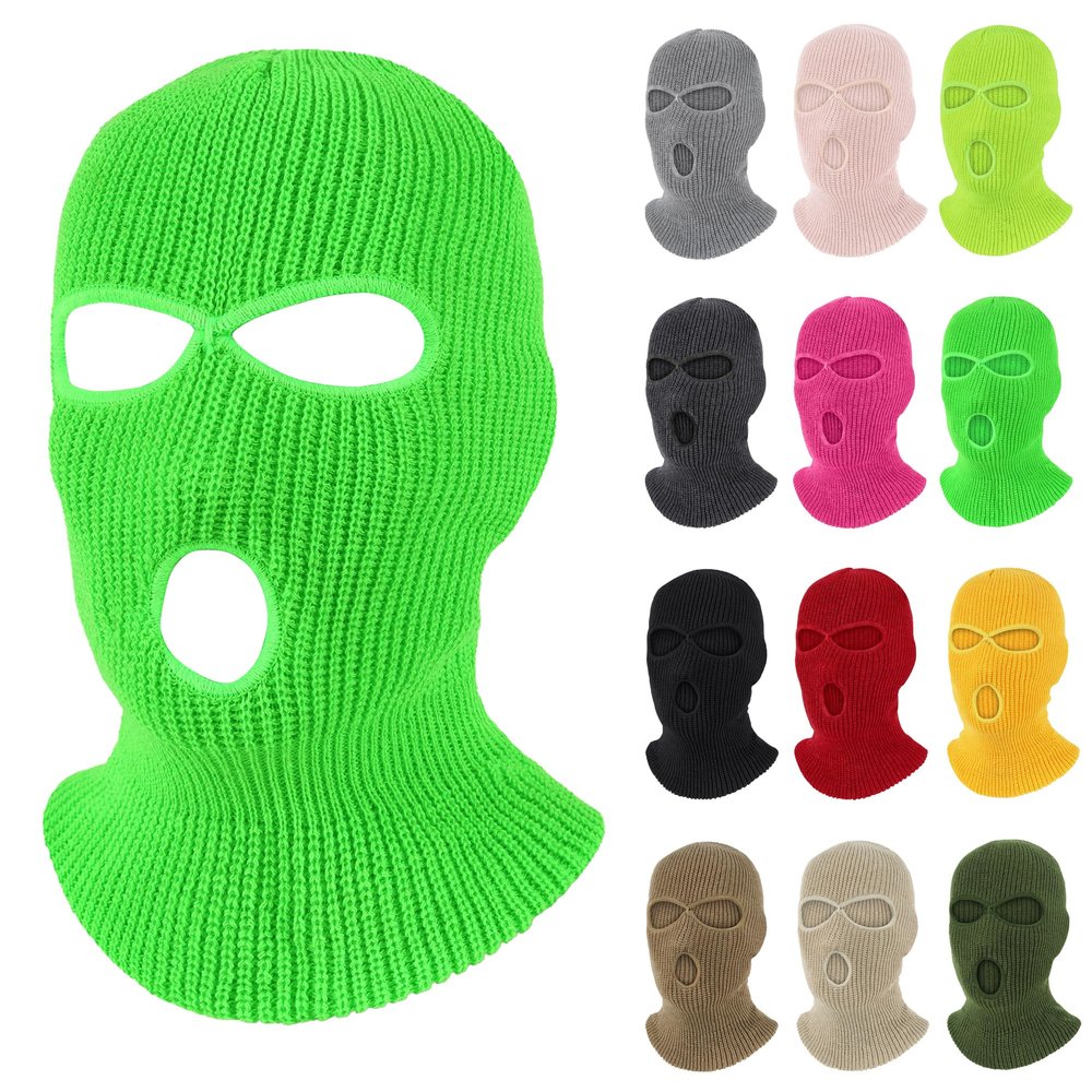Pukavt 3 Hole Winter Knitted Mask, Full Face Cover Ski Mask Warm Balaclava for Skiing, Motorcycle, Snowboard Fluorescent Green