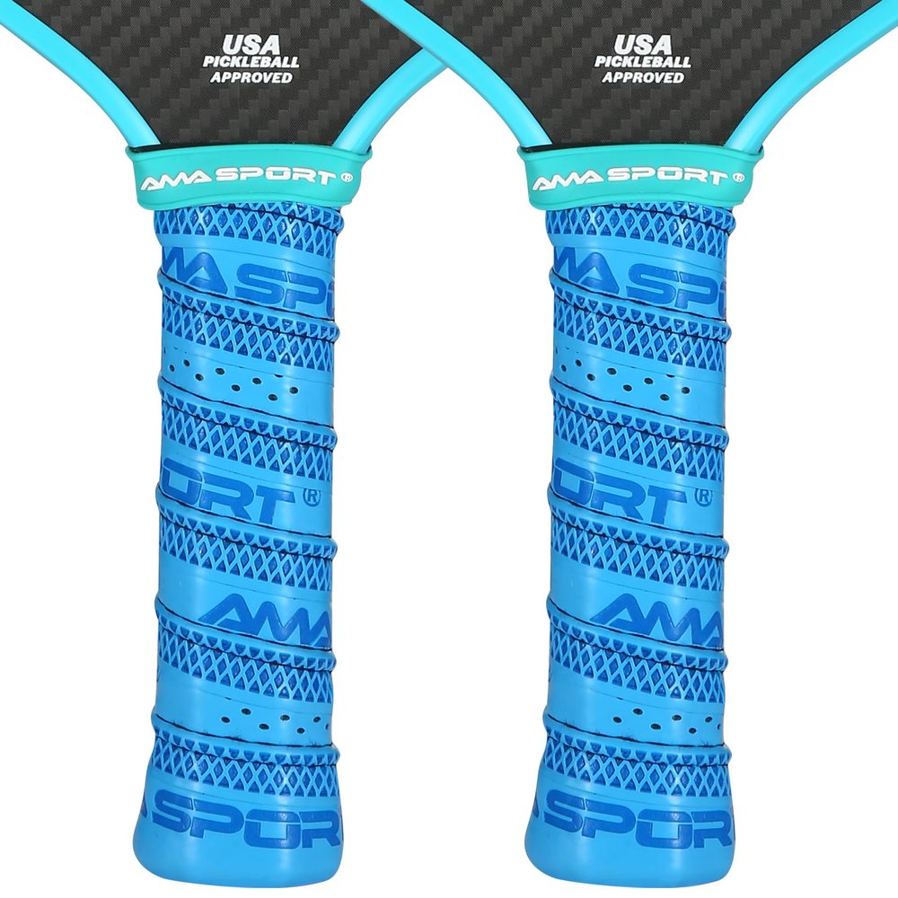 AMA Sport Pickleball Paddle Grip Tape - 2 Pack - Perforated Embossed Replacement Grip Wrap for Pickleball Racket-Moisture Wicking Tacky Surface - Anti-Slip Ridge-Blue