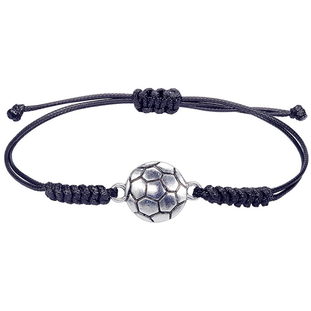 Football Rugby Bracelets Silver Plated Handmade Charm Basketball Baseball Volleyball Sport Balls Team Players Adjustable Braided Rope Bracelets for Women Men Sports Fans Fashion Jewelry Gifts (Football bracelet)