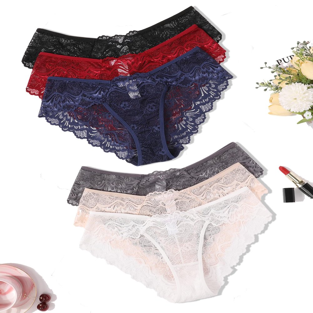 Avidlove Women Lace Panties Plus Size Sexy Sheer Underwear Low Waist Hipster Unddies 6 Packs-1 XXL