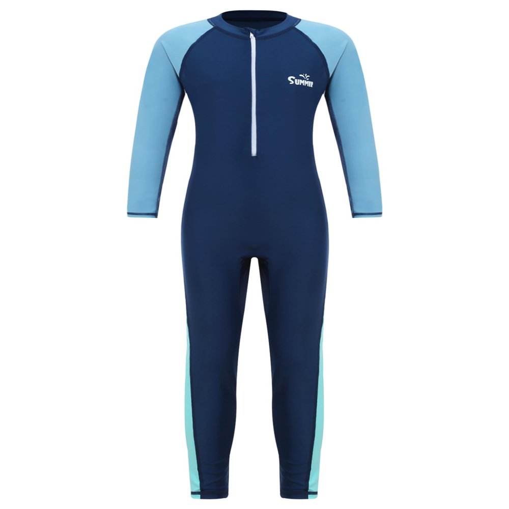 Nikiikoo Kids Boys Girls One Piece Swimsuit Full Body Surfing Wetsuit Long Sleeve Rash Guard Swimwear Sunsuit Navy 5-6 Years