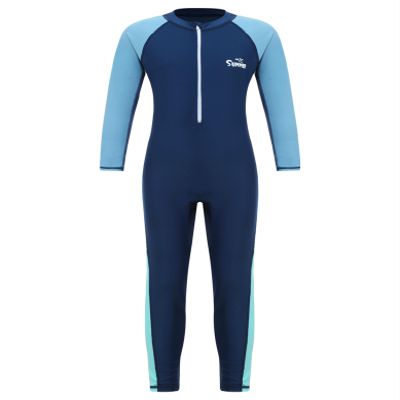 Eandarui Kids Girls Boys Full Body One Piece Swimsuit Long Sleeve Front Zipper Rash Guard Surfing Wetsuit Navy 5-6 Years