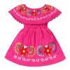 ABEHIK Toddler Girls Traditional Embroidered Mexican Dress Floral Boho Dresses Mexican Folklorico Dress Baby Kids Cinco de Mayo Fiesta Birthday Party Spring Summer Dresses Hot Pink 2-3 Years view 1