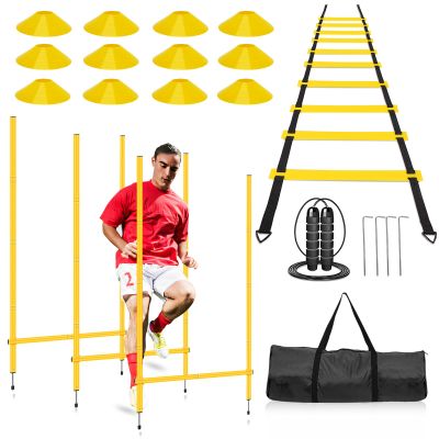 YTOPRO Agility Poles Training Equipment- Includes 6 Agility Poles, 6 Jumping Hurdles, Agility Ladder, 12 Soccer Cones, 1Jump Rope, Soccer Training Poles for Speed Training, Soccer Agility Training