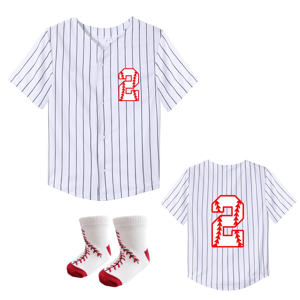 KPSTRO Toddler Birthday Jersey 2nd 4 Years Old Boy Girl Baseball Shirt and Socks V Neck Tee Summer Outfit