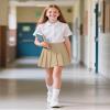 Auranso Girls Pleated Skirt Kids Tennis Elastic Waist Uniform Plaid Skirt Khaki 10-12Y view 3
