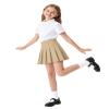 Auranso Girls Pleated Skirt Kids Tennis Elastic Waist Uniform Plaid Skirt Khaki 10-12Y view 4