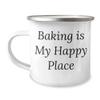 Baking Is My Happy Place Mug | Stainless Steel 12oz Camping Mug with Enamel Finish | Funny Baking Gift Idea for Father's Day from Daughter | Encouraging Gifts for Bakers view 1