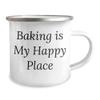 Baking Is My Happy Place Mug | Stainless Steel 12oz Camping Mug with Enamel Finish | Funny Baking Gift Idea for Father's Day from Daughter | Encouraging Gifts for Bakers view 2