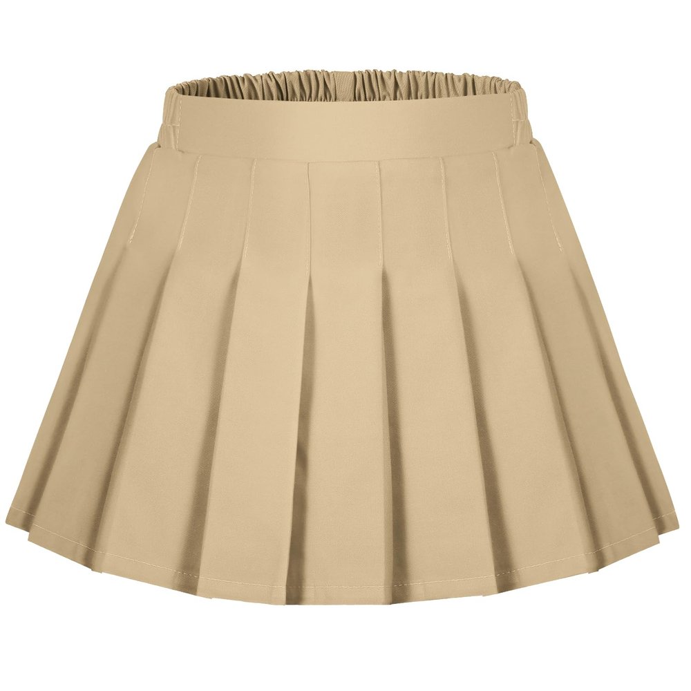 Auranso Girls Pleated Skirt Kids Tennis Elastic Waist Uniform Plaid Skirt Khaki 4-5T