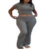 ZFLM Casual Workout Two Piece Outfits for Women Short Sleeve Crop High Waist Foldover Flare Pants Tracksuit Sets Streetwear view 1